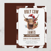 Hiver Highland Cow Invitation à la fête d'annivers (Devant / Derrière)