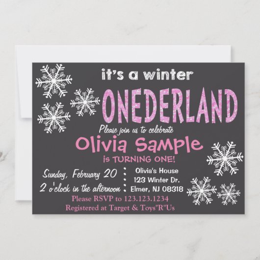 Hiver Invitation ONEderland. Tableau de bord. (Devant)