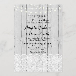 Hiver Mariages Lumières Bois Dentelle Invitation