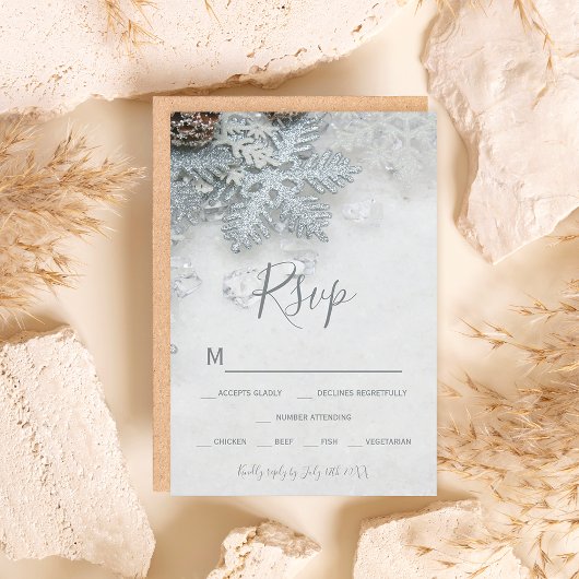 Hiver merveilleux argent neige typographie rsvp