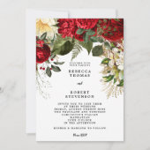 hiver moderne faire-part de mariage rouge fleuri (Devant)