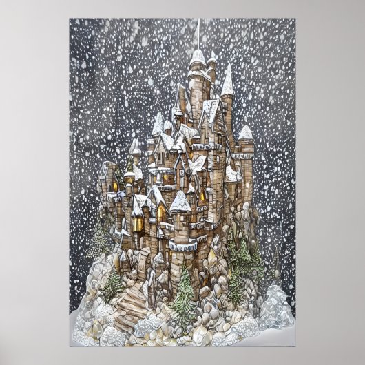 Hiver, neige, château| AI Art Poster (Devant)