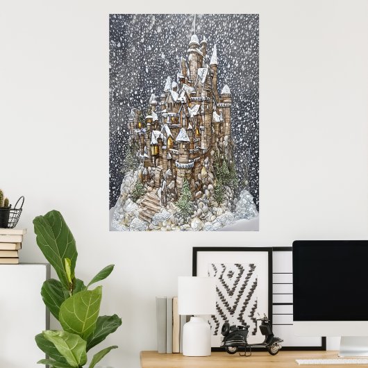 Hiver, neige, château| AI Art Poster (Bureau à domicile)