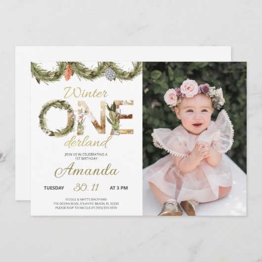 hiver Noël Onederland Anniversaire Invitation (Devant / Derrière)