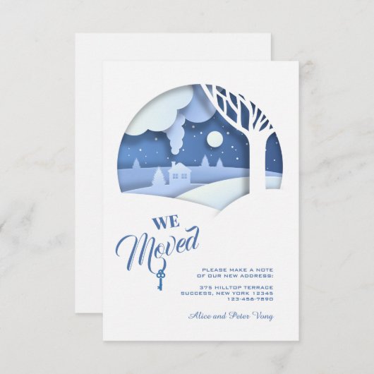 Hiver Nous Avons Déménagé Faire-part (Devant / Derrière)
