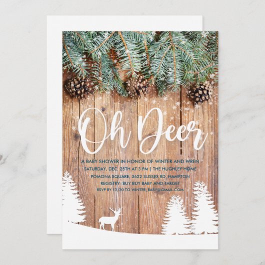 Hiver Oh Deer Baby shower Invitation (Devant / Derrière)