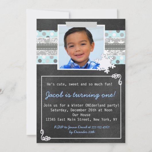 Hiver ONE derland 1er anniversaire invitation Blue (Devant)