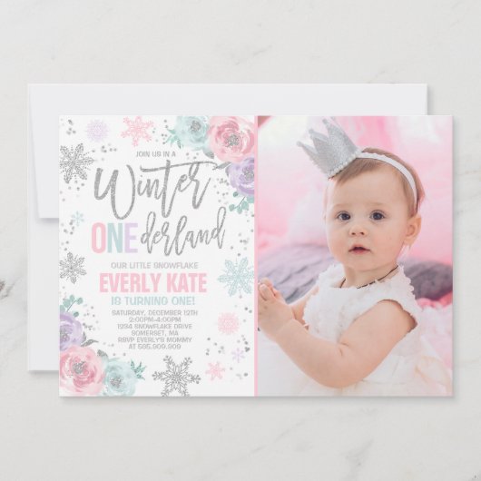 Hiver ONE derland Anniversaire Invitation Argent r (Devant)