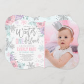 Hiver ONE derland Anniversaire Invitation Argent r (Devant / Derrière)