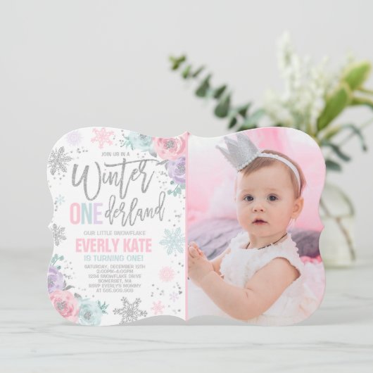 Hiver ONE derland Anniversaire Invitation Argent r (Debout devant)