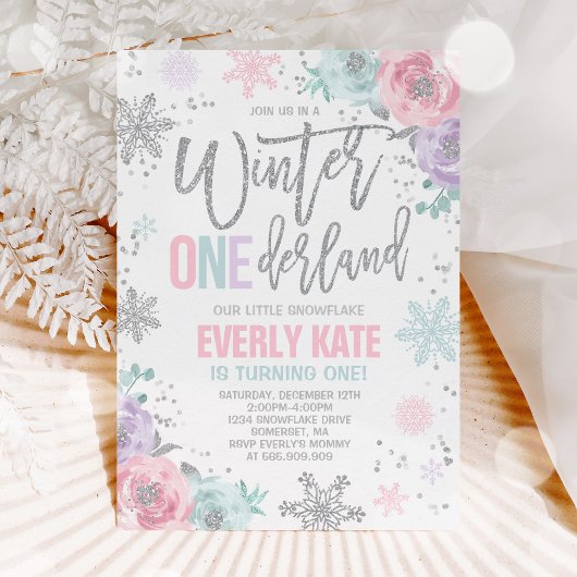 Hiver ONE derland Anniversaire Invitation Argent r