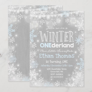 Hiver ONE derland Anniversaire Invitation Bleu Bla