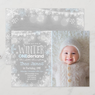Hiver ONE derland Anniversaire Invitation Bleu Bla