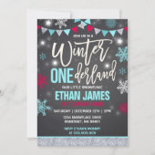 Hiver ONE derland Anniversaire Invitation Bleu et (Devant)
