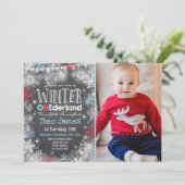 Hiver ONE derland Anniversaire Invitation Bleu Rou (Debout devant)
