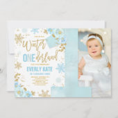 Hiver ONE derland Anniversaire Invitation Blue Gol (Devant)