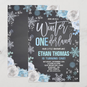 Hiver ONE derland Anniversaire Invitation Blue Sil