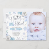 Hiver ONE derland Anniversaire Invitation Blue Sil (Devant)