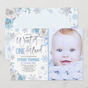 Hiver ONE derland Anniversaire Invitation Blue Sil