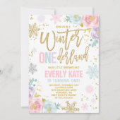 Hiver ONE derland Anniversaire Invitation Or rose (Devant)