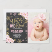 Hiver ONE derland Anniversaire Invitation Or rose (Devant)