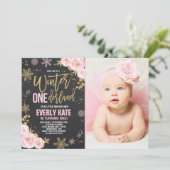 Hiver ONE derland Anniversaire Invitation Or rose (Debout devant)