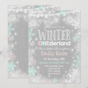 Hiver ONE derland Anniversaire Invitation Pink Min