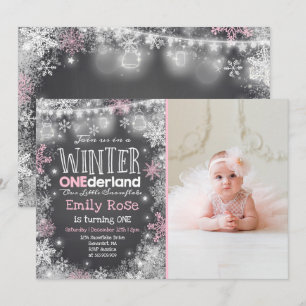 Hiver ONE derland Anniversaire Invitation Rose Bla
