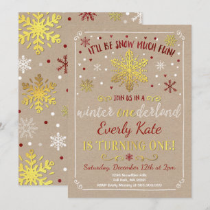 Hiver ONE derland Anniversaire Invitation Rouge &