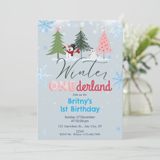 Hiver ONE derland Anniversaire Invitation Snowman  (Debout devant)