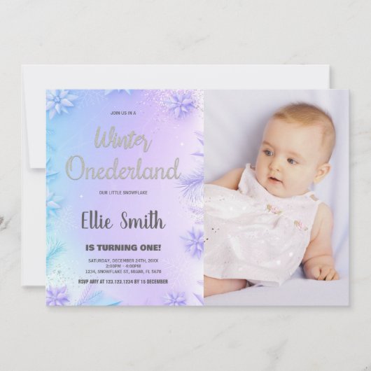 Hiver ONE derland Anniversaire Invitations avec ph (Devant)