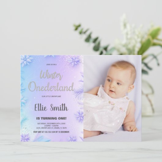 Hiver ONE derland Anniversaire Invitations avec ph (Debout devant)