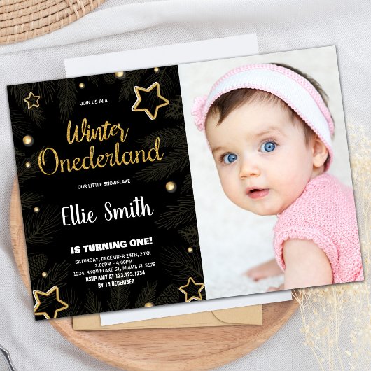 Hiver ONE derland Anniversaire Invitations Black P