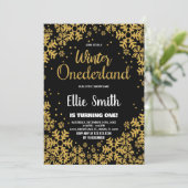 Hiver ONE derland Anniversaire Invitations Gold Bl (Debout devant)