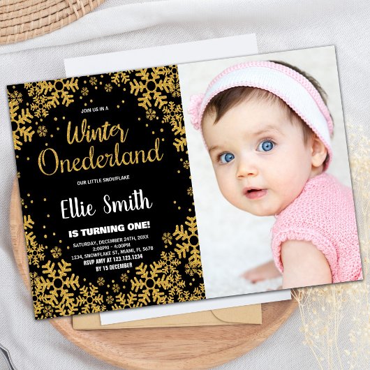 Hiver ONE derland Anniversaire Invitations Gold Ph