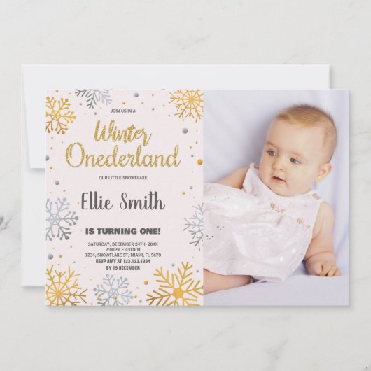 Hiver ONE derland Anniversaire Invitations Neige P (Devant)