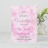 Hiver ONE derland Anniversaire Invitations Pink Gl (Debout devant)