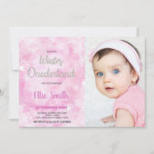 Hiver ONE derland Anniversaire Invitations Pink Ph (Devant)