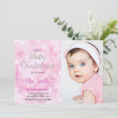 Hiver ONE derland Anniversaire Invitations Pink Ph (Debout devant)
