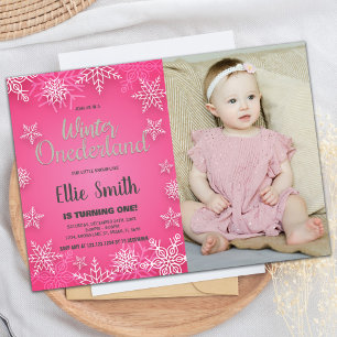 Hiver ONE derland Anniversaire Invitations Pink Ph