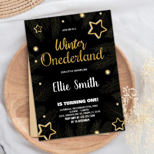 Hiver ONE derland Anniversaire Invitations Star Bl
