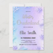 Hiver ONE derland Anniversaire Invitations Violet (Devant)