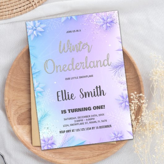 Hiver ONE derland Anniversaire Invitations Violet