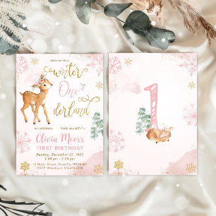 Hiver ONE derland Girl 1er anniversaire Invitation