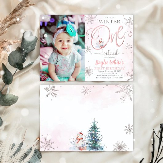 Hiver ONE derland Girl 1er anniversaire Invitation