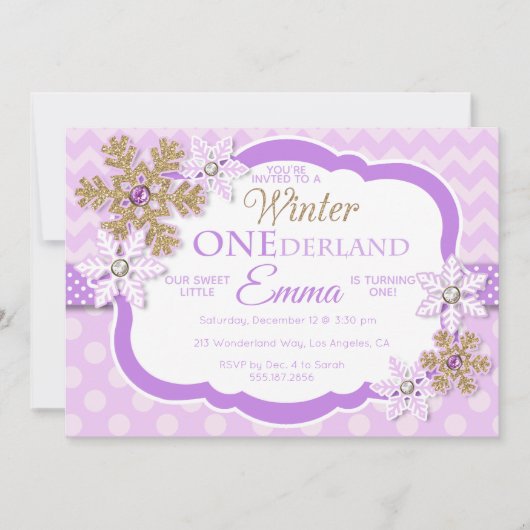 Hiver ONE derland Girls First Birthday Invitation (Devant)
