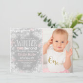 Hiver ONE derland Invitation Anniversaire Blanc ro (Debout devant)