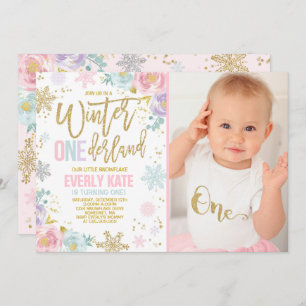 Hiver ONE derland Invitation Anniversaire Pink Gol