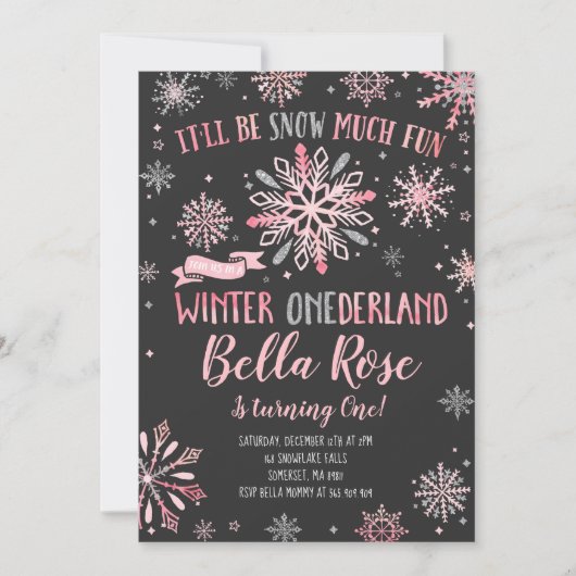 Hiver ONE derland Invitation Anniversaire Pink Sil (Devant)