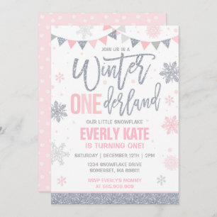 Hiver ONE derland Invitation Anniversaire Pink Sil